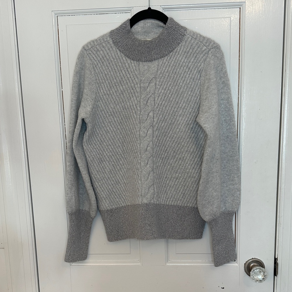Maeve Anthropologie Light Gray Metallic‎ Thread Sweater size S EUC